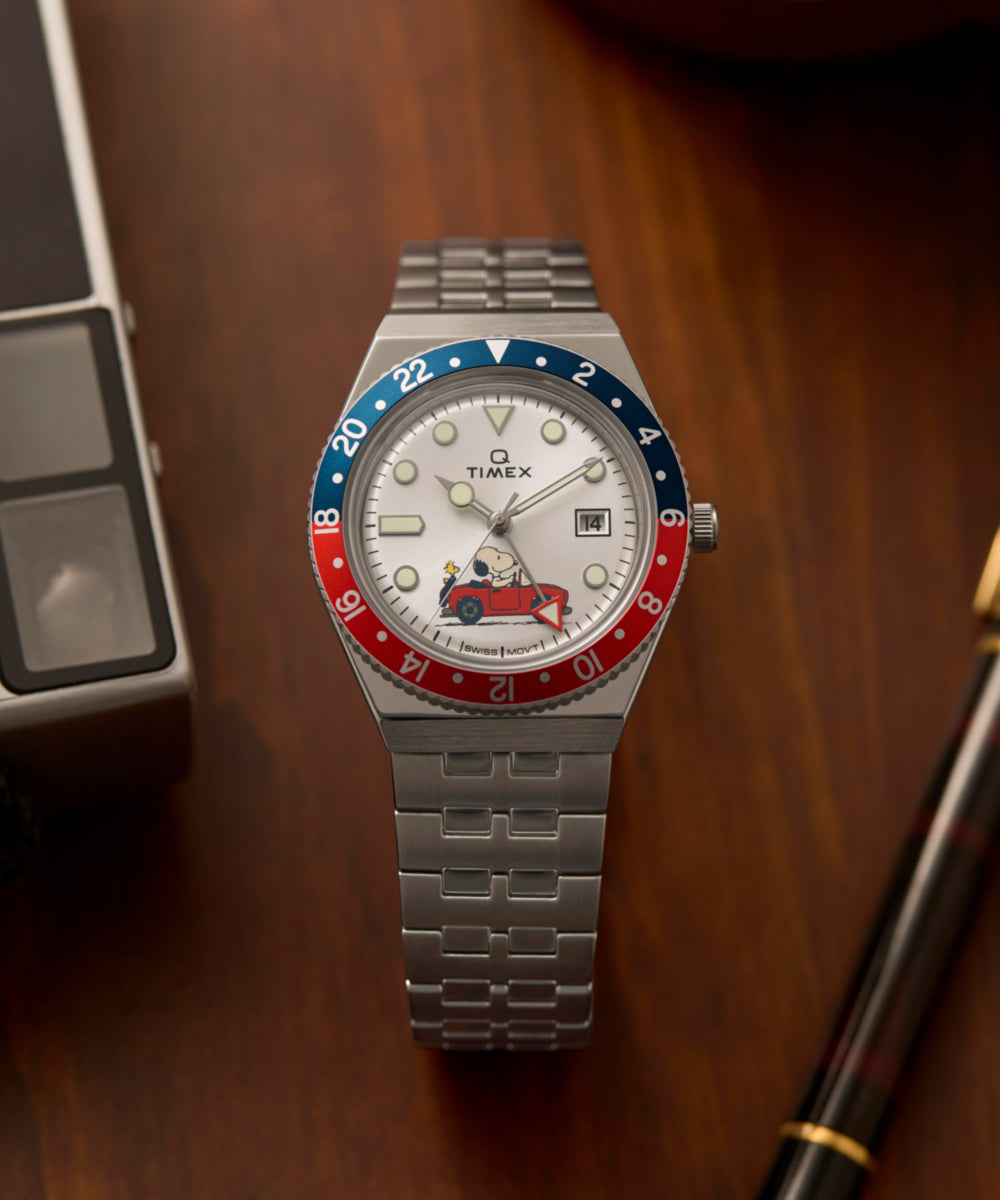 Timex Peanuts x Q Timex GMT 38mm Stainless Steel Bracelet Watch