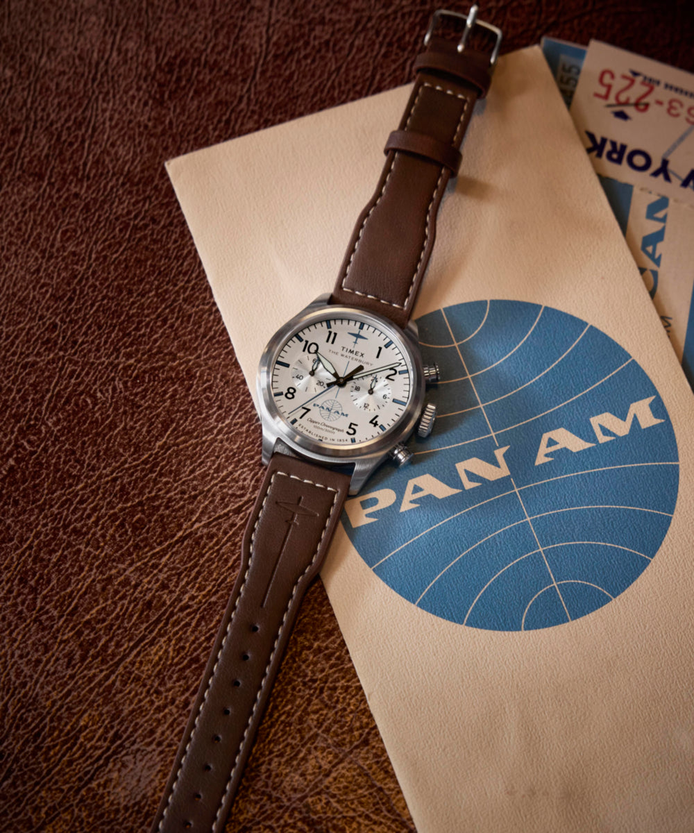 Timex Timex x Pan Am Waterbury Ace Chronograph 41mm Leather Strap Watch