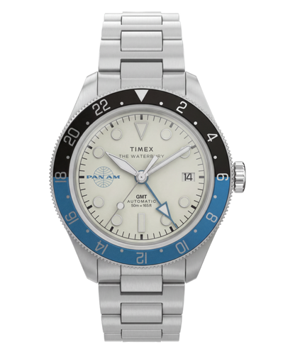 Timex Pan Am x Timex Waterbury Automatic GMT 41.5mm Stainless Steel Bracel