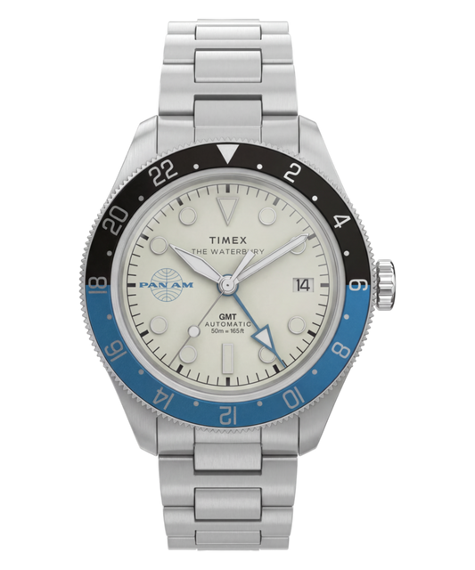 Timex Pan Am x Timex Waterbury Automatic GMT 41.5mm Stainless Steel Bracel