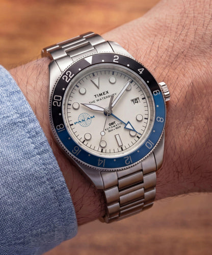 Timex Pan Am x Timex Waterbury Automatic GMT 41.5mm Stainless Steel Bracel