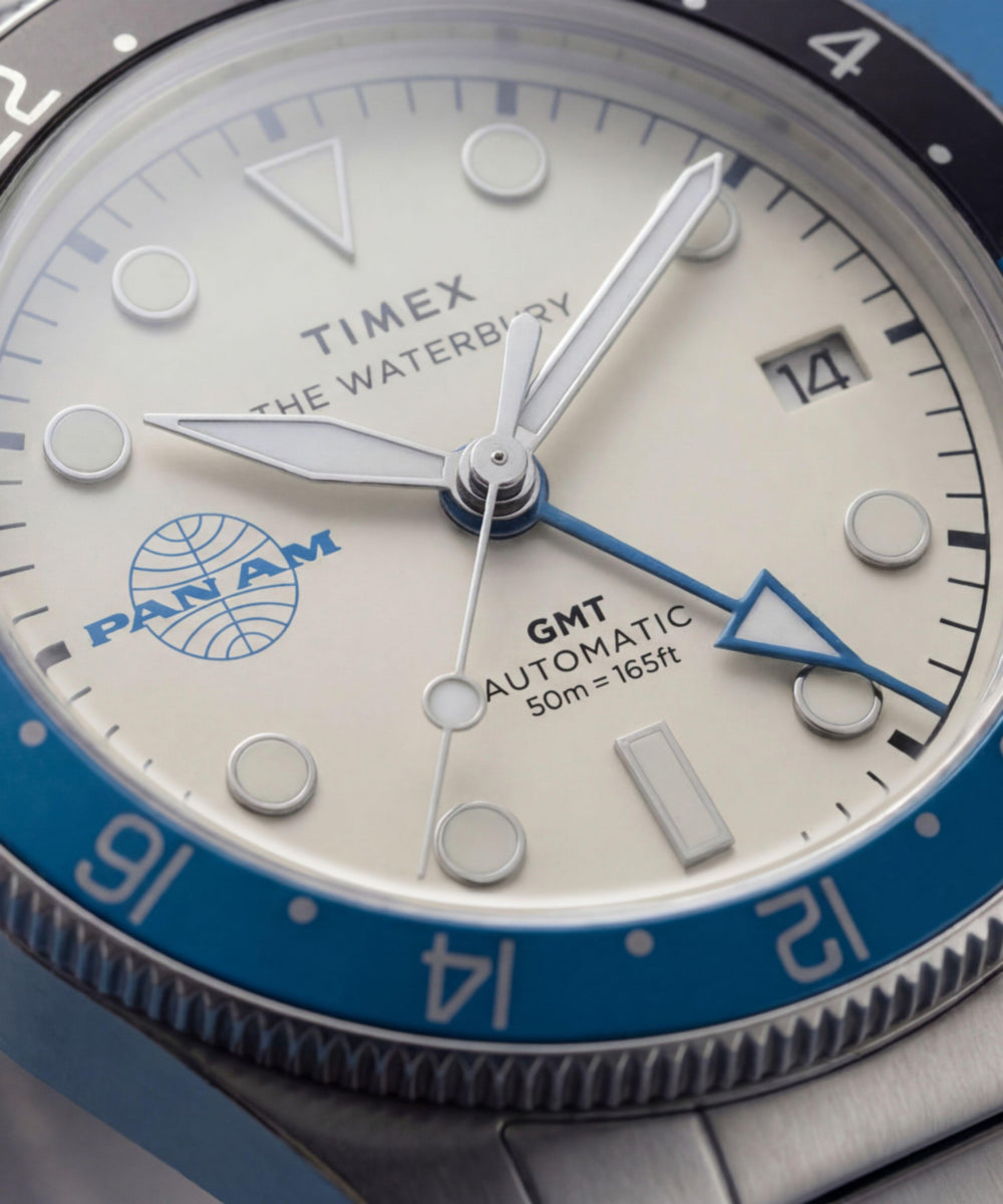 Timex Pan Am x Timex Waterbury Automatic GMT 41.5mm Stainless Steel Bracel