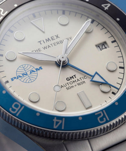 Timex Pan Am x Timex Waterbury Automatic GMT 41.5mm Stainless Steel Bracel