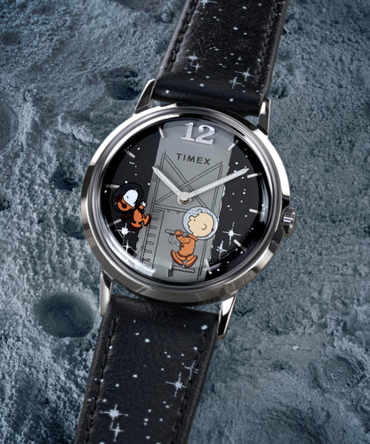 Timex Peanuts x Timex Marlin Hand-Wound Space 34mm Leather Strap Watch