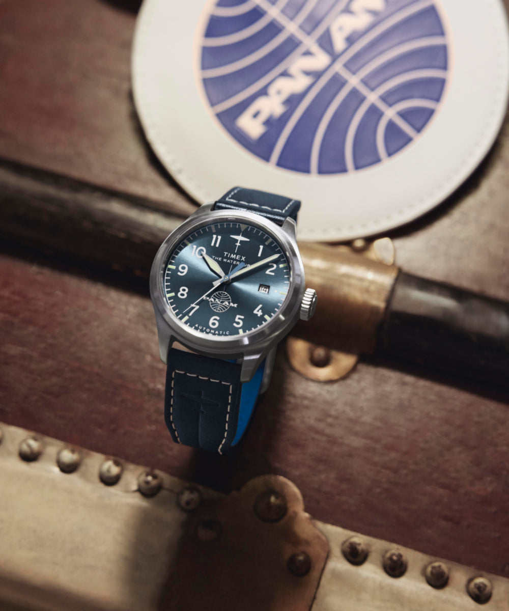 Timex Pan Am x Timex Waterbury Automatic Ace 41mm Leather Strap Watch