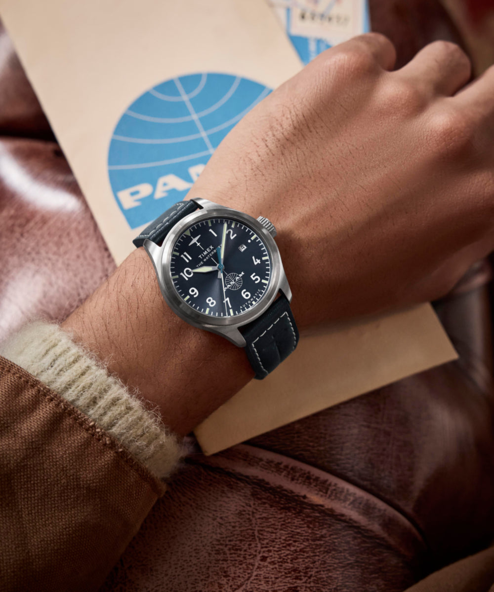 Timex Pan Am x Timex Waterbury Automatic Ace 41mm Leather Strap Watch
