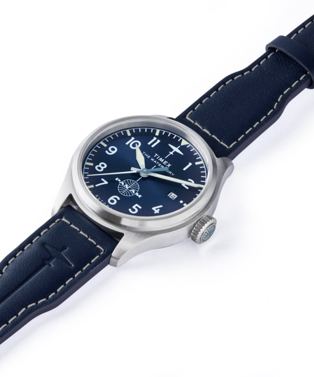 Timex Pan Am x Timex Waterbury Automatic Ace 41mm Leather Strap Watch