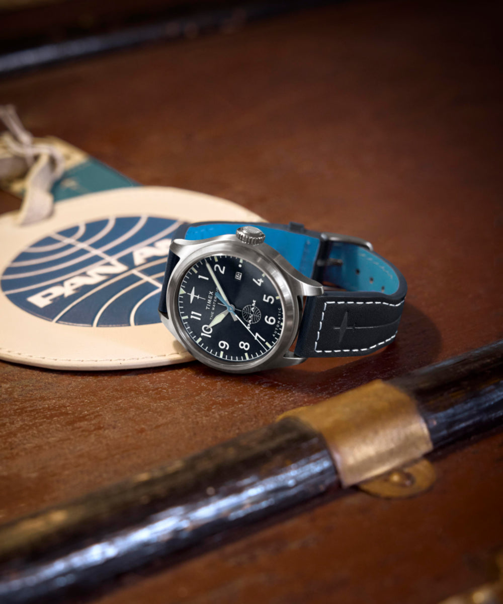 Timex Pan Am x Timex Waterbury Automatic Ace 41mm Leather Strap Watch
