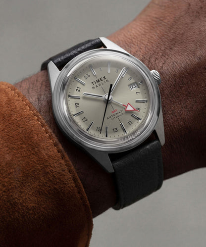 Timex Marlin Jet Titanium Automatic GMT 40mm Leather Strap Watch