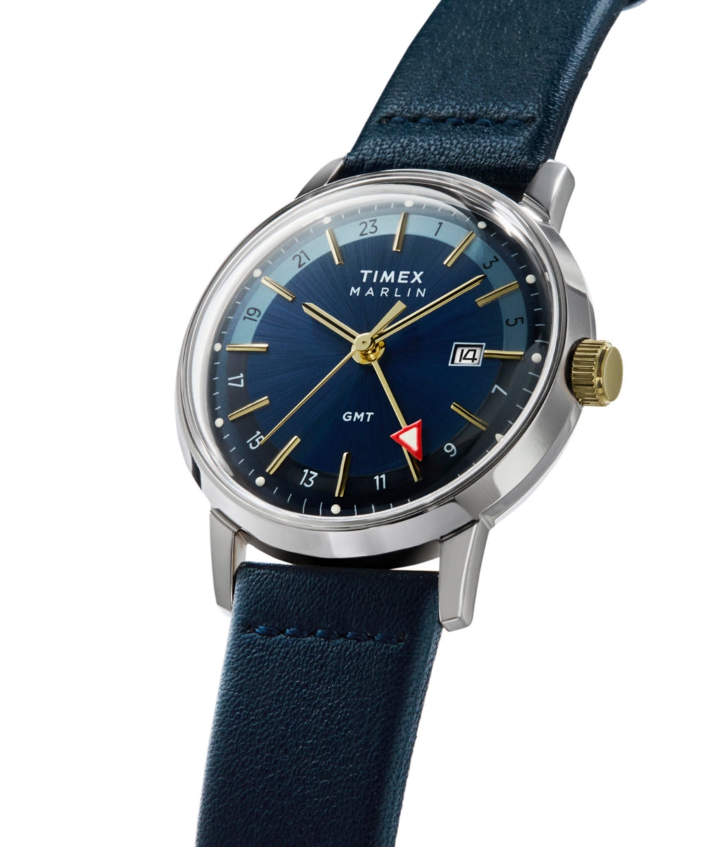 Timex Marlin Quartz GMT 40mm Leather Strap Watch