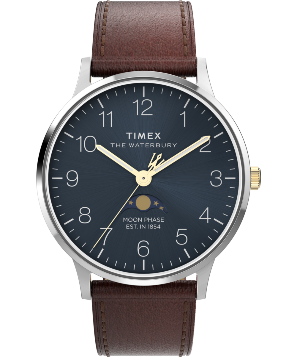 Timex Waterbury Classic Moon Phase 40mm Leather Strap Watch