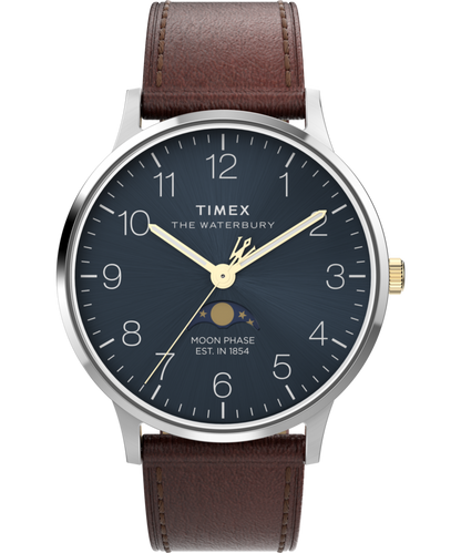 Timex Waterbury Classic Moon Phase 40mm Leather Strap Watch
