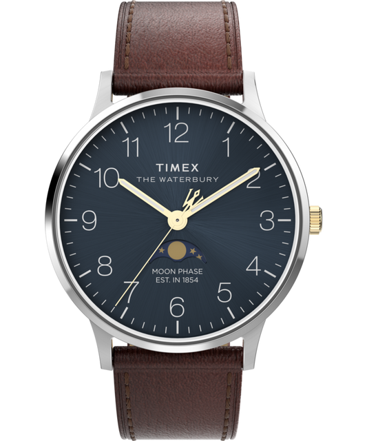 Timex Waterbury Classic Moon Phase 40mm Leather Strap Watch