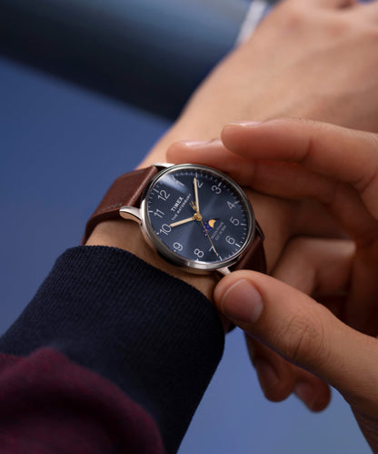 Timex Waterbury Classic Moon Phase 40mm Leather Strap Watch