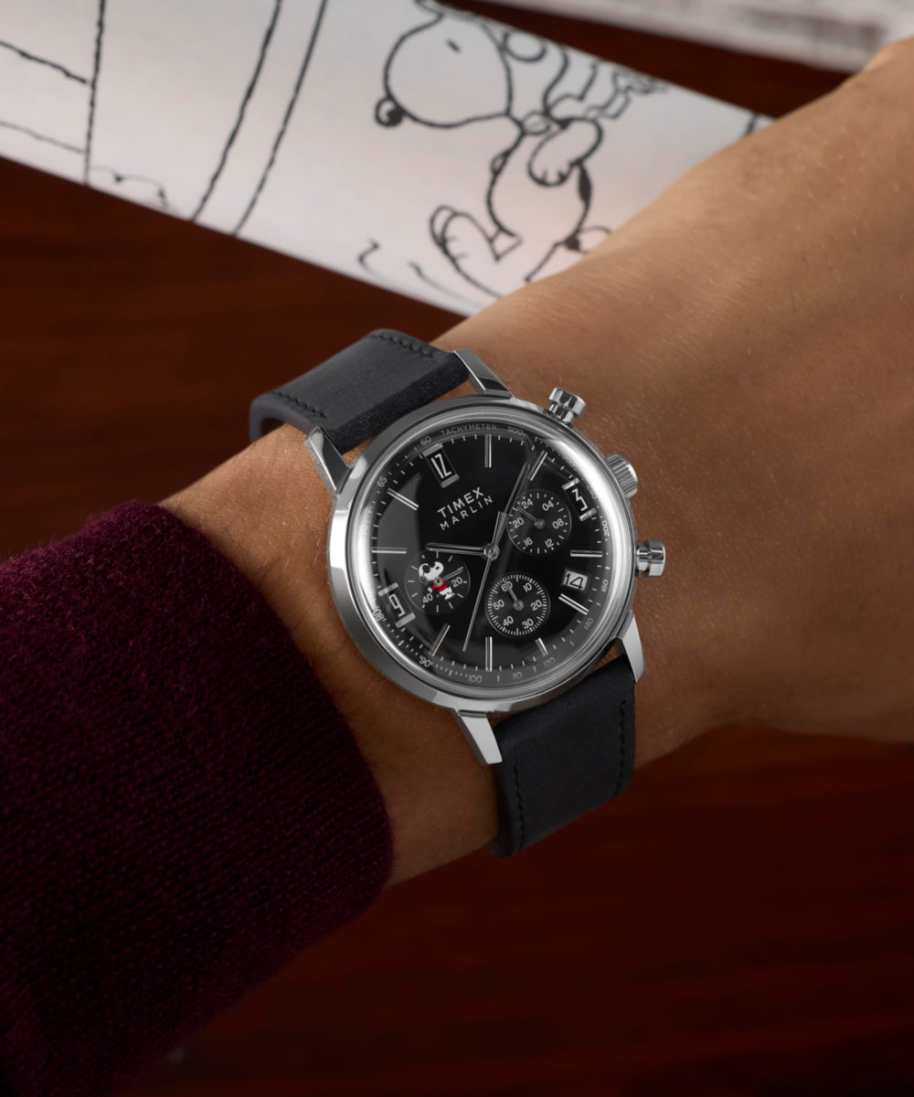 Timex Peanuts x Timex Marlin Chronograph Joe Cool 40mm Leather Strap Watch