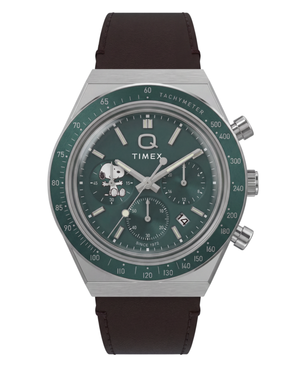 Timex Peanuts x Q Timex Chronograph 40mm Leather Strap Watch
