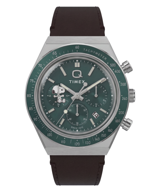 Timex Peanuts x Q Timex Chronograph 40mm Leather Strap Watch