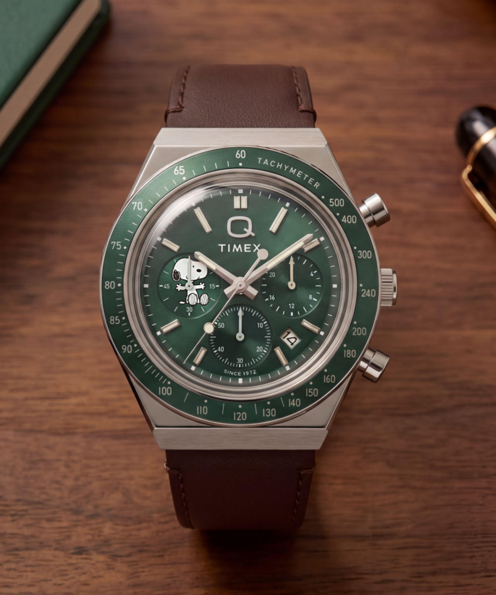 Timex Peanuts x Q Timex Chronograph 40mm Leather Strap Watch