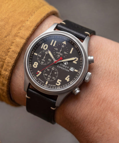 Timex Expedition Sierra Chronograph 43mm Leather Strap Watch