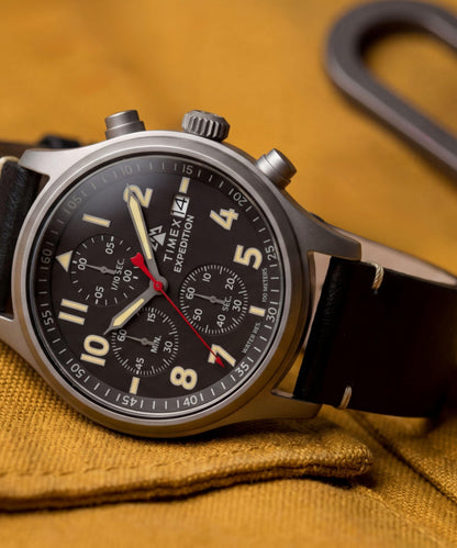 Timex Expedition Sierra Chronograph 43mm Leather Strap Watch