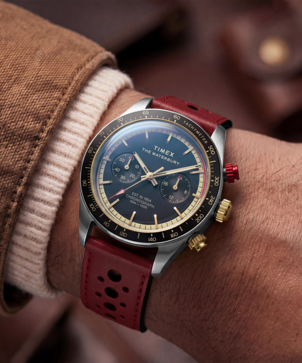 Timex Waterbury Heritage Chronograph 39mm Leather Strap Watch