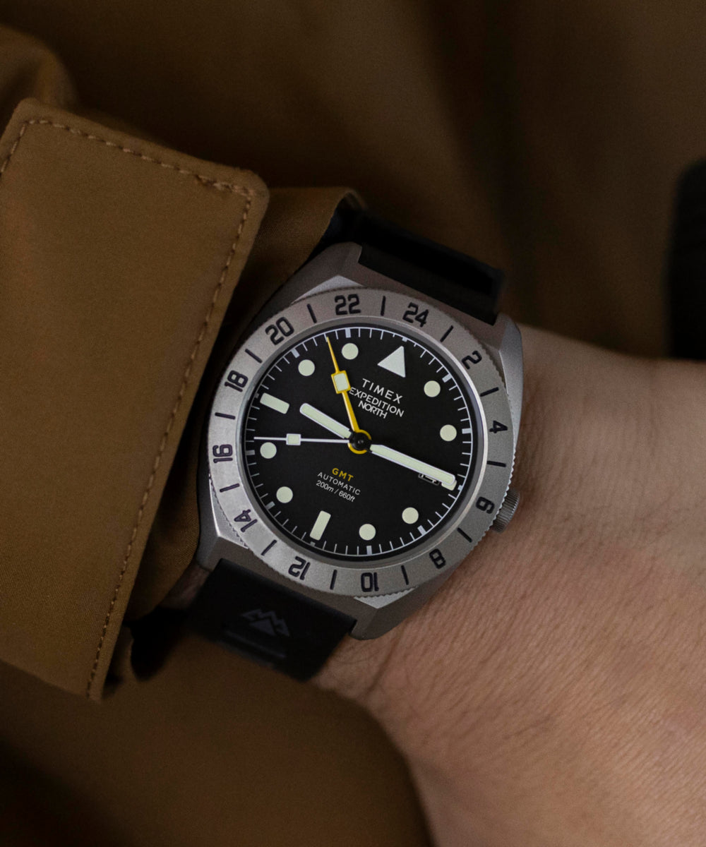 Timex Expedition Pioneer Titanium Automatic GMT 41mm Silicone Strap Watch