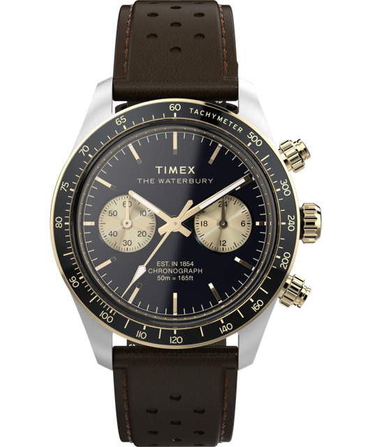 Timex Waterbury Heritage Chronograph 39mm Leather Strap Watch