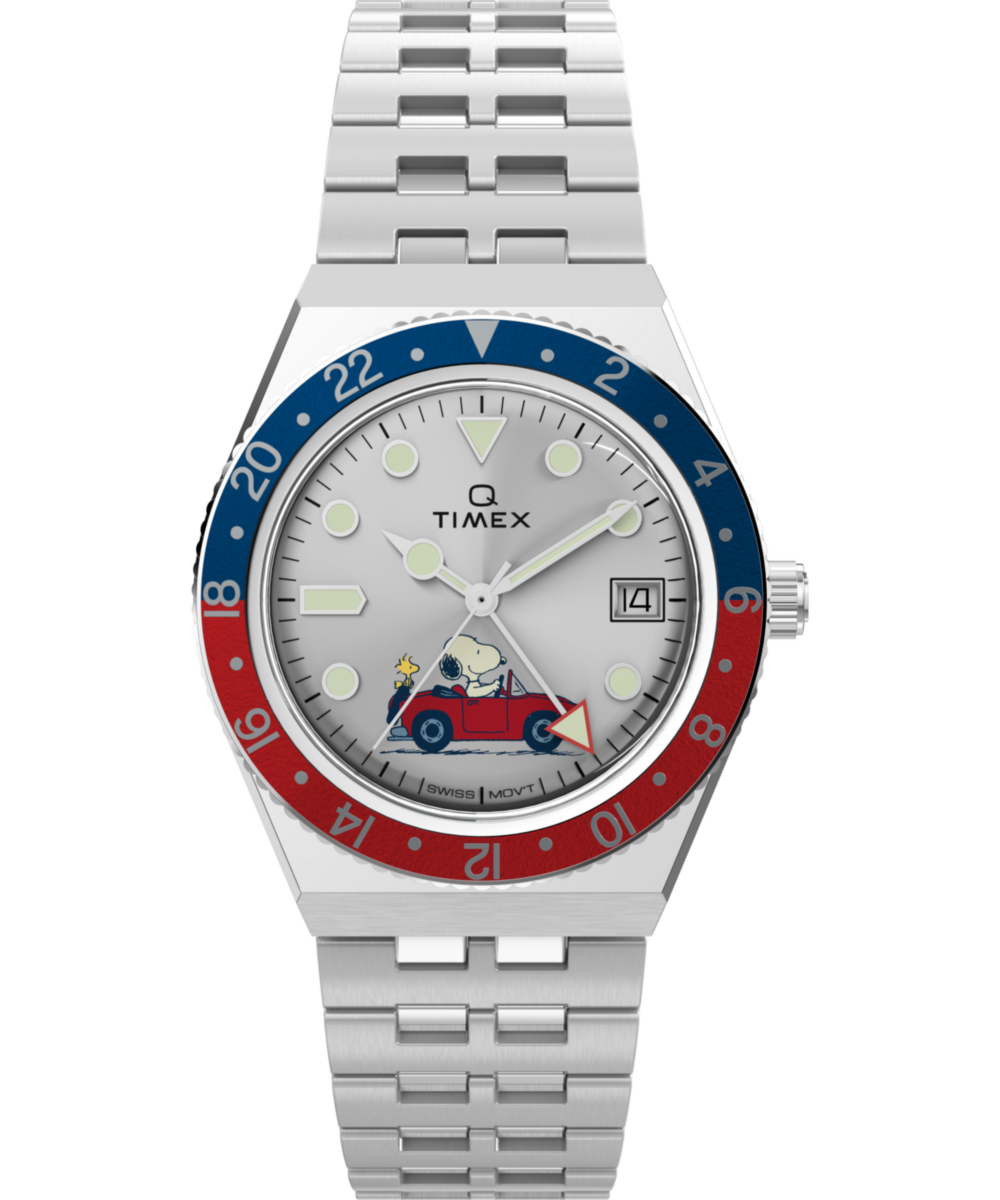 Timex Peanuts x Q Timex GMT 38mm Stainless Steel Bracelet Watch