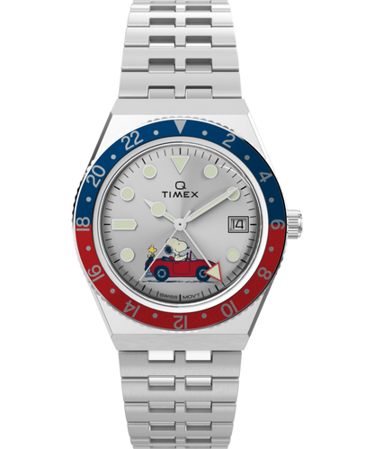 Timex Peanuts x Q Timex GMT 38mm Stainless Steel Bracelet Watch