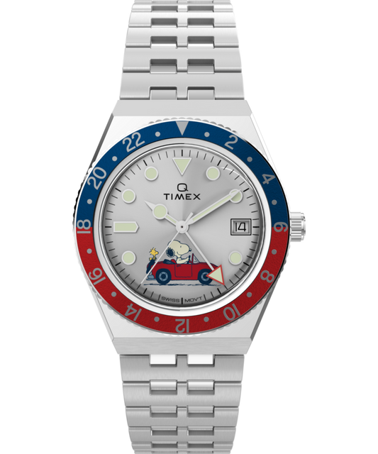Timex Peanuts x Q Timex GMT 38mm Stainless Steel Bracelet Watch