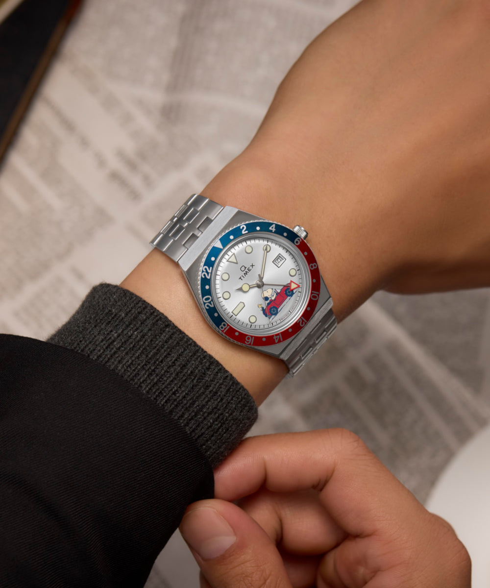 Timex Peanuts x Q Timex GMT 38mm Stainless Steel Bracelet Watch