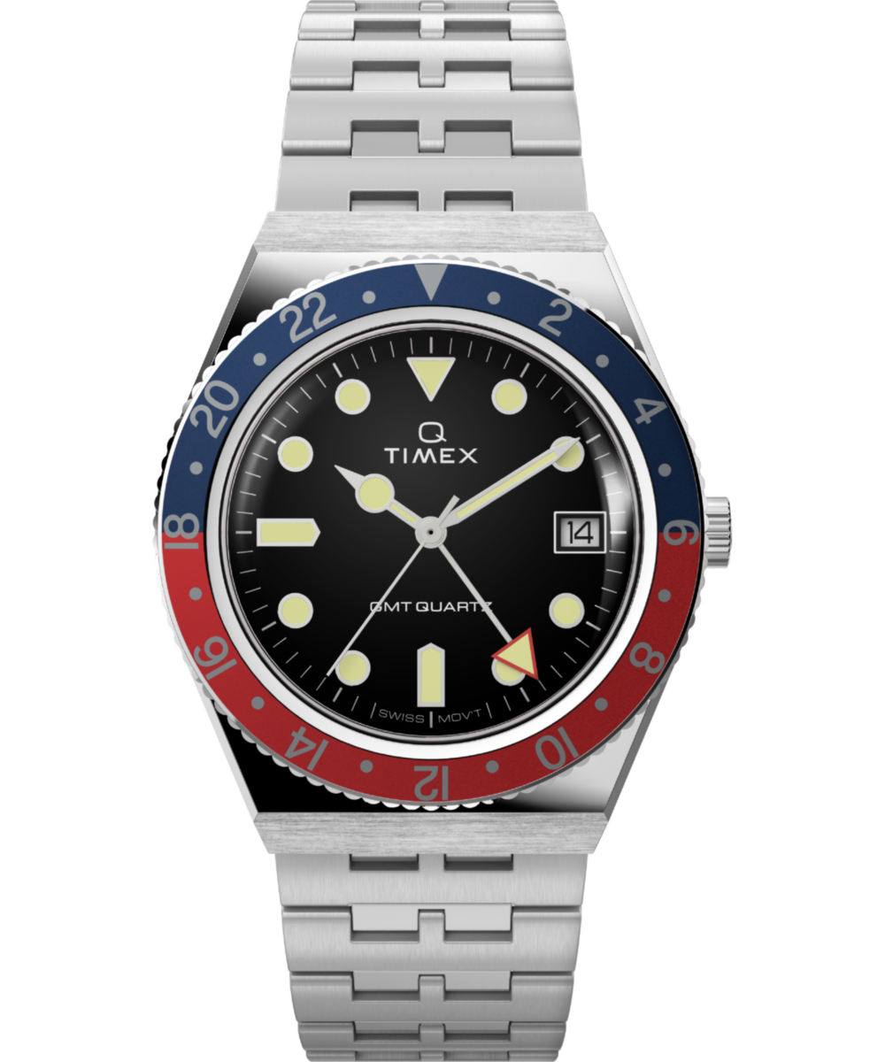 Timex Q Timex GMT 38mm Stainless Steel Bracelet Watch