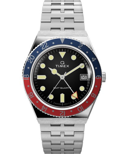 Timex Q Timex GMT 38mm Stainless Steel Bracelet Watch