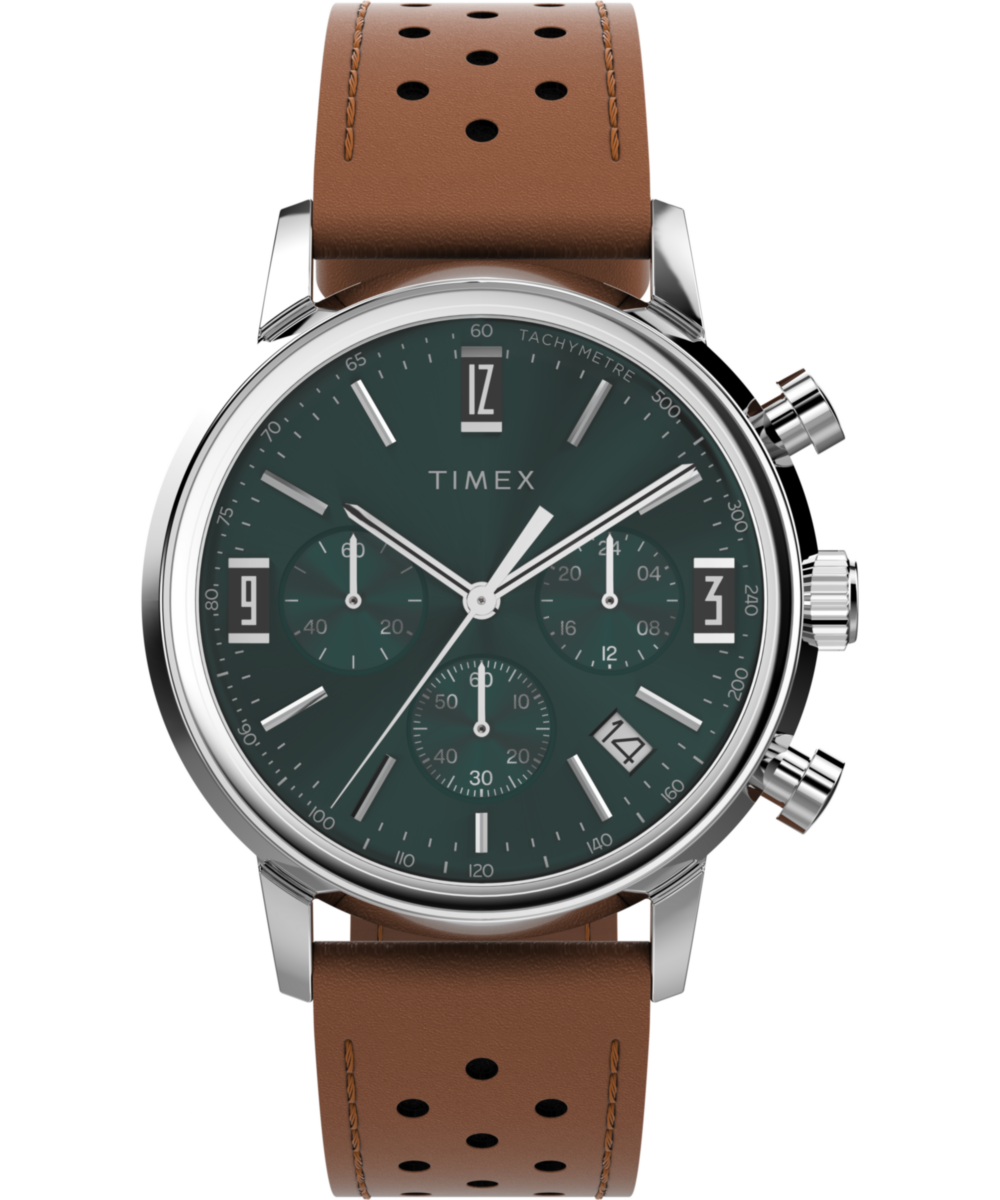 Timex Marlin Chronograph Tachymeter 40mm Leather Strap Watch