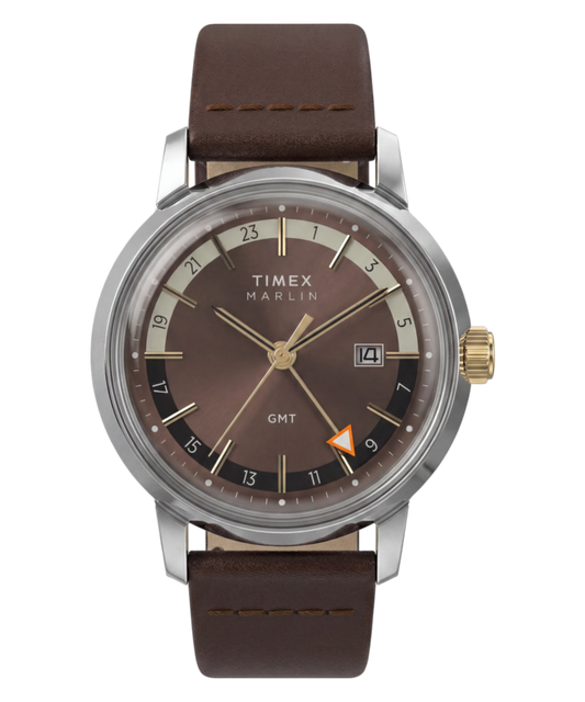 Timex Marlin Quartz GMT 40mm Leather Strap Watch