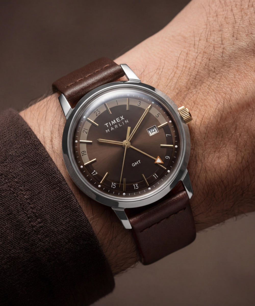 Timex Marlin Quartz GMT 40mm Leather Strap Watch