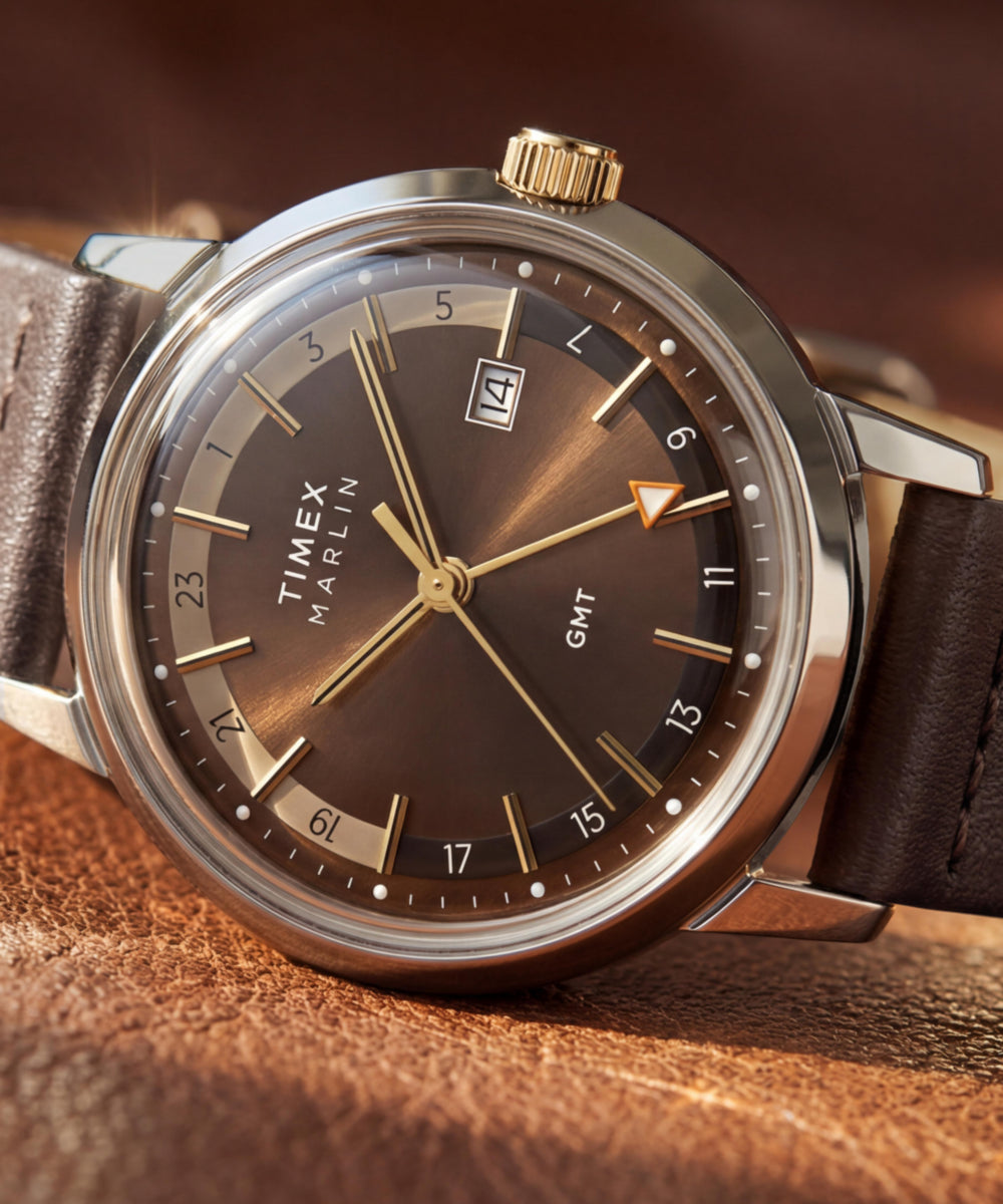 Timex Marlin Quartz GMT 40mm Leather Strap Watch