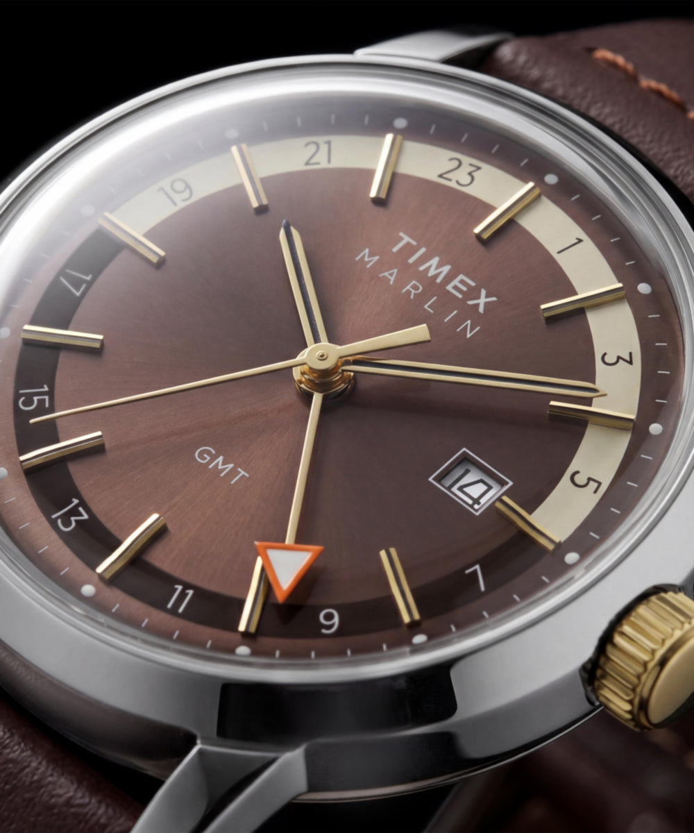 Timex Marlin Quartz GMT 40mm Leather Strap Watch