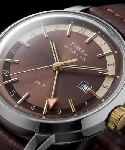 Timex Marlin Quartz GMT 40mm Leather Strap Watch