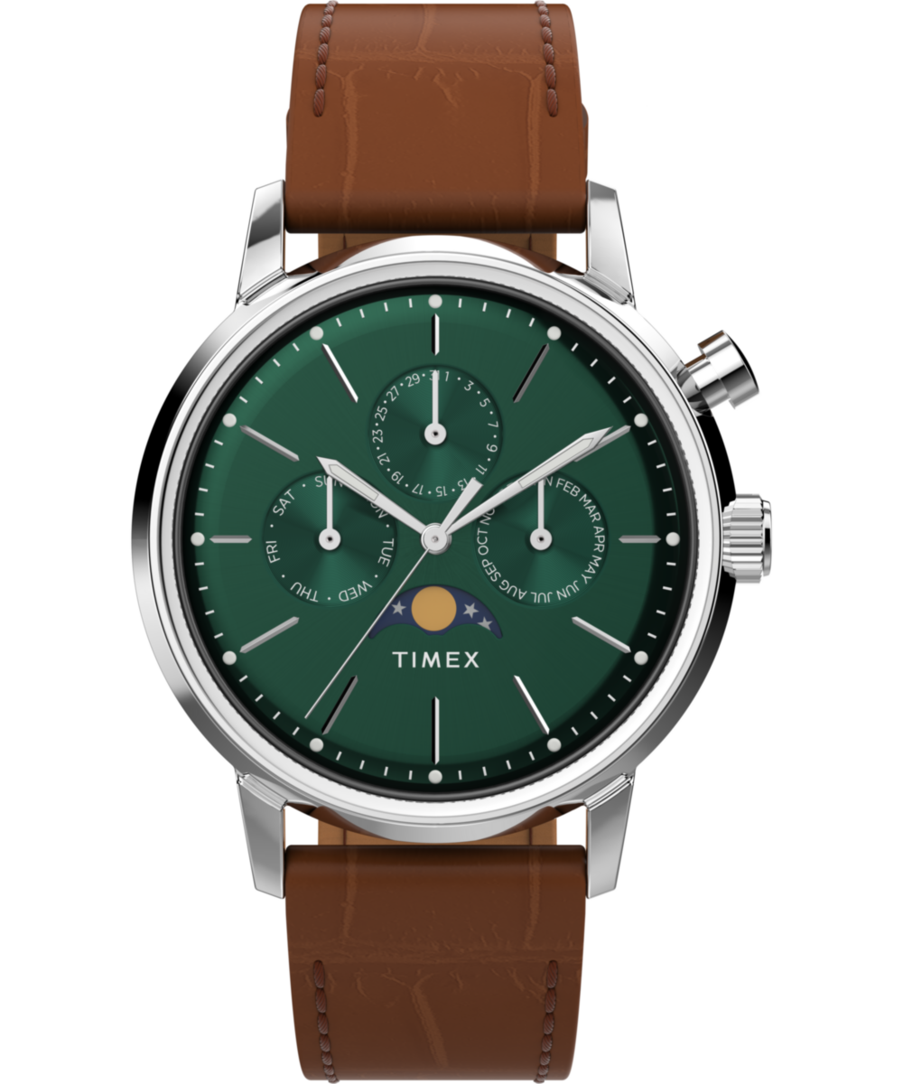 Timex Marlin Moon Phase 40mm Leather Strap Watch