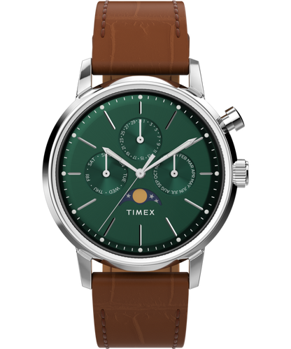 Timex Marlin Moon Phase 40mm Leather Strap Watch