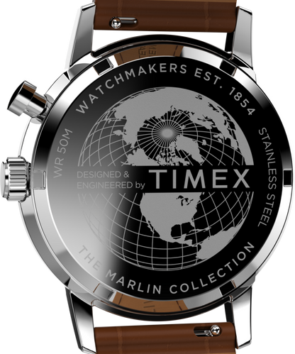 Timex Marlin Moon Phase 40mm Leather Strap Watch