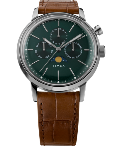 Timex Marlin Moon Phase 40mm Leather Strap Watch