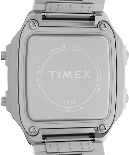 Timex World Time Digital 40mm Stainless Steel Bracelet Watch