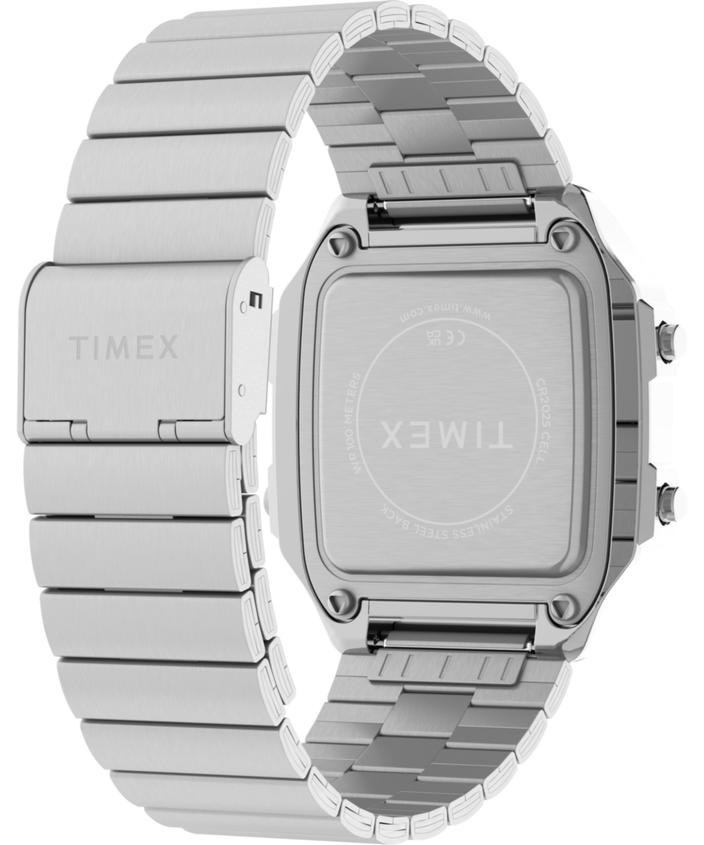 Timex World Time Digital 40mm Stainless Steel Bracelet Watch
