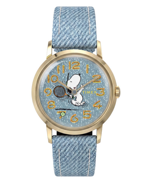 Timex Peanuts x Timex Marlin 1965 Reissue Inspired Snoopy Tennis 34mm Fabr