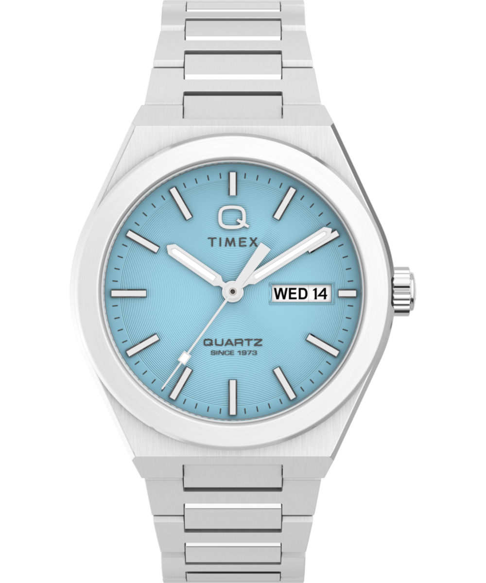 Timex Q Timex Continental Day and Date 39mm Stainless Steel Bracelet Watch