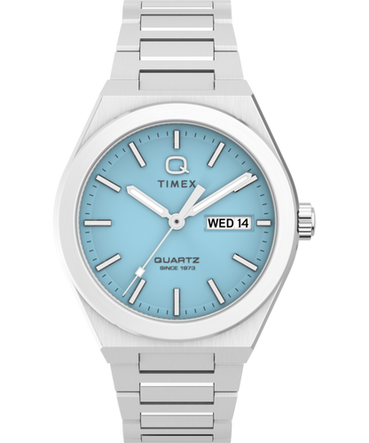 Timex Q Timex Continental Day and Date 39mm Stainless Steel Bracelet Watch