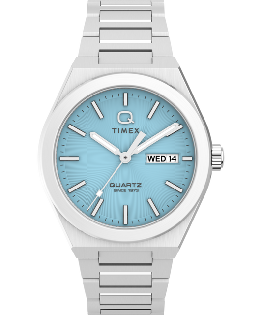 Timex Q Timex Continental Day and Date 39mm Stainless Steel Bracelet Watch