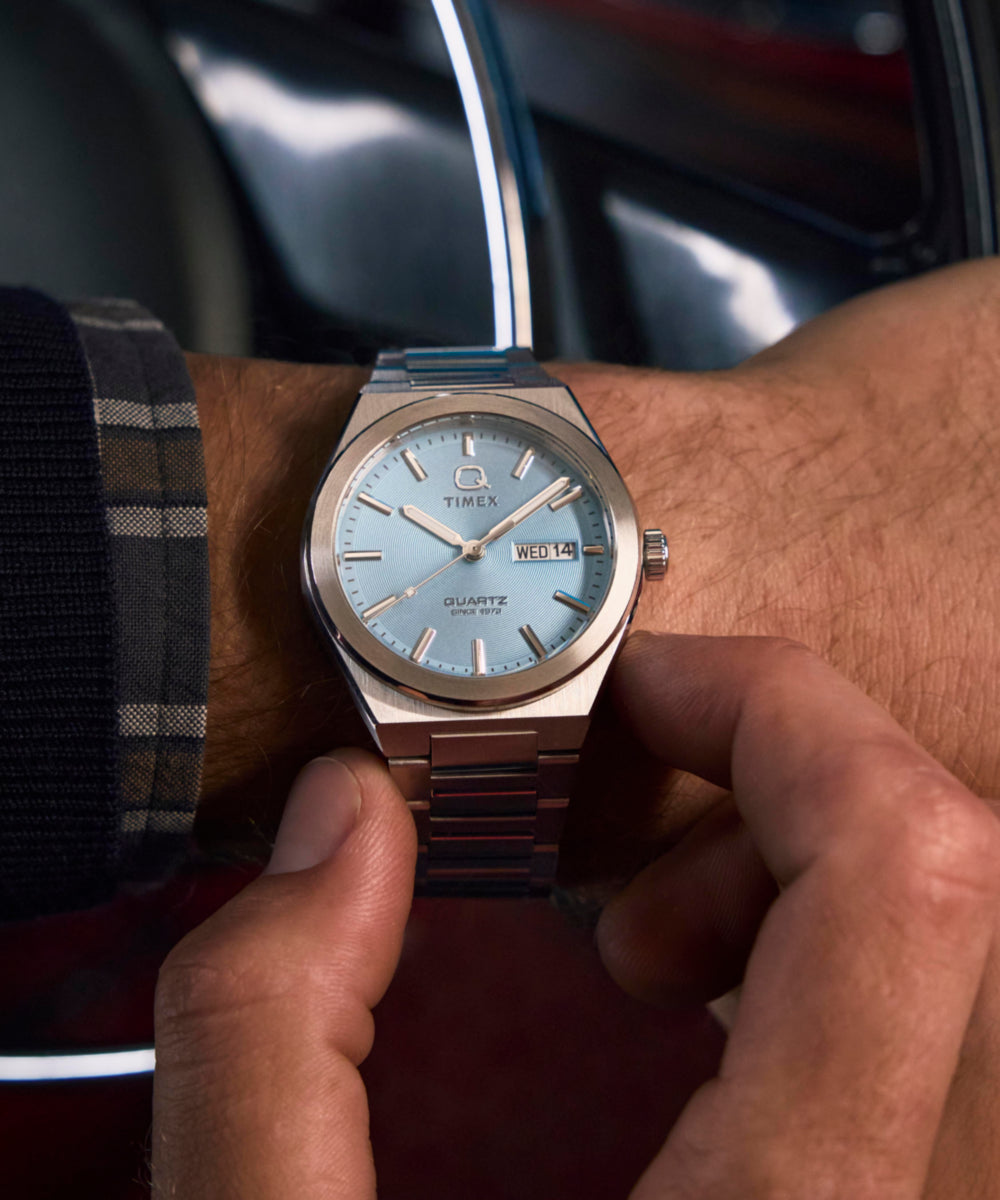 Timex Q Timex Continental Day and Date 39mm Stainless Steel Bracelet Watch